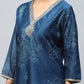 Blue Printed Suit Set for Women with Hand Embroidery