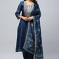 Blue Printed Suit Set for Women with Zari Embroidery