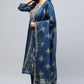 Blue Printed Suit Set for Women with Zari Embroidery