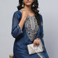 Blue Printed Suit Set for Women with Zari Embroidery