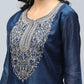 Blue Printed Suit Set for Women with Zari Embroidery