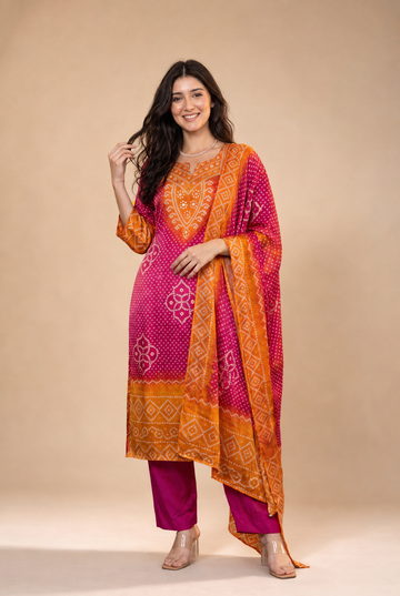 Magenta Modal Printed 3-Piece Suit Set with Dupatta