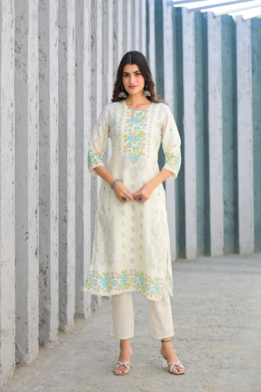 Soft Pink Floral Embroidered Three-Piece Suit Set
