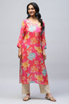 Floral Digital Print Pink Kurta – Lightweight & Flowing Fabric for Casual & Festive Wear