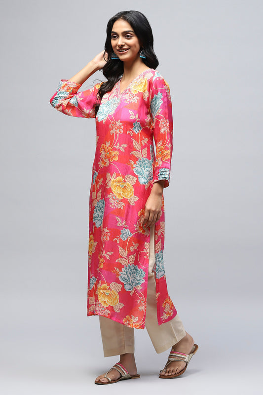 Floral Digital Print Pink Kurta – Lightweight & Flowing Fabric for Casual & Festive Wear