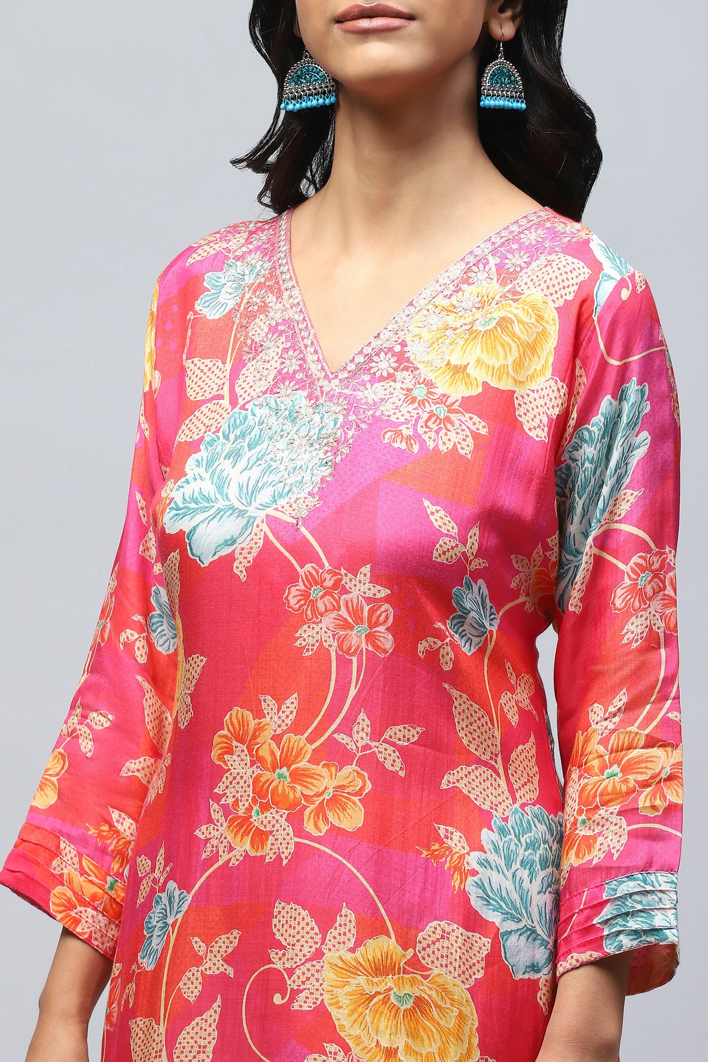 Floral Digital Print Pink Kurta – Lightweight & Flowing Fabric for Casual & Festive Wear