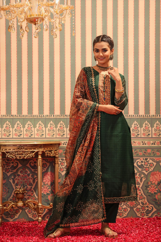 Olive Embroidered Cotton 2-Piece Set