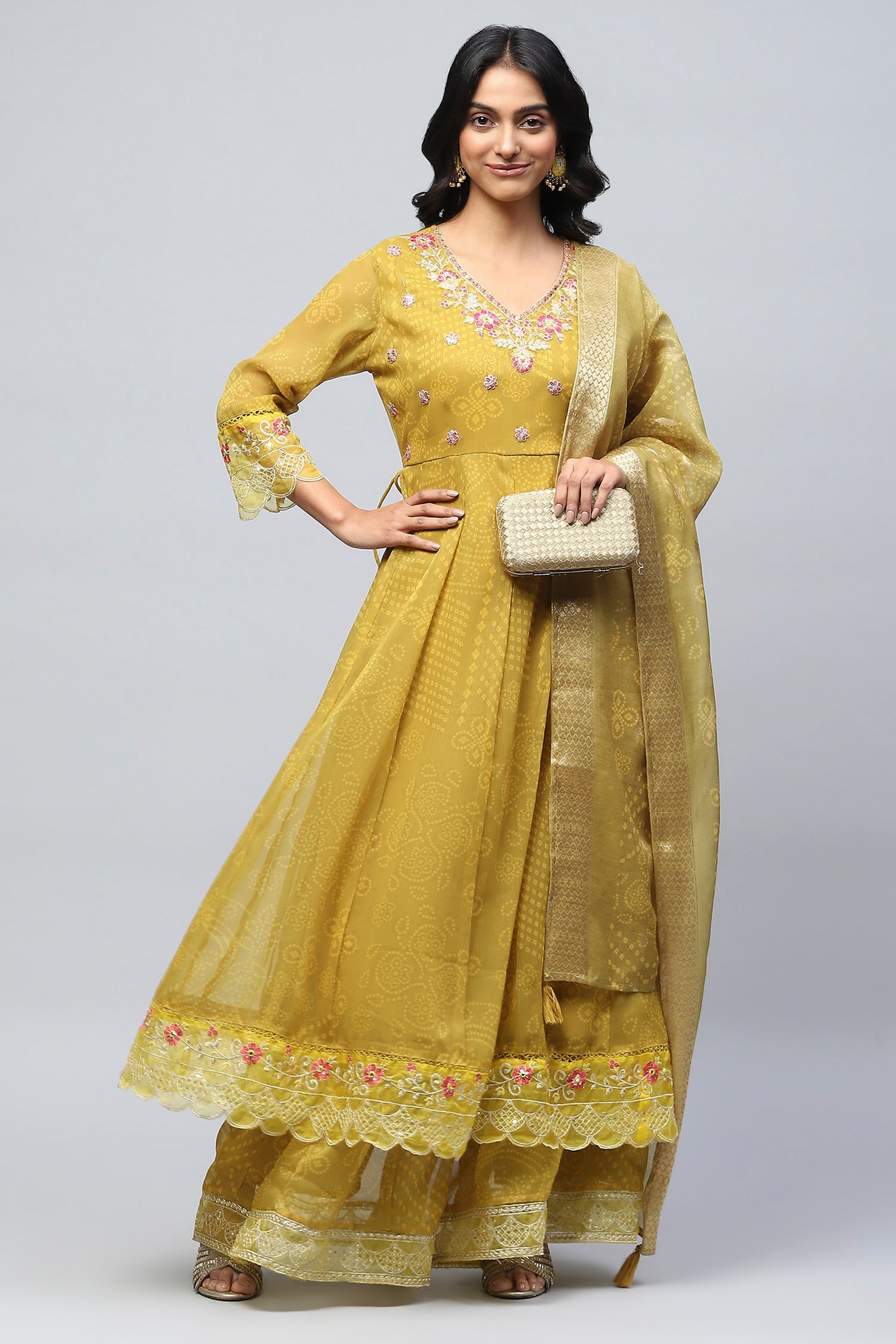 Green Anarkali Suit Set with Resham Embroidery for Women