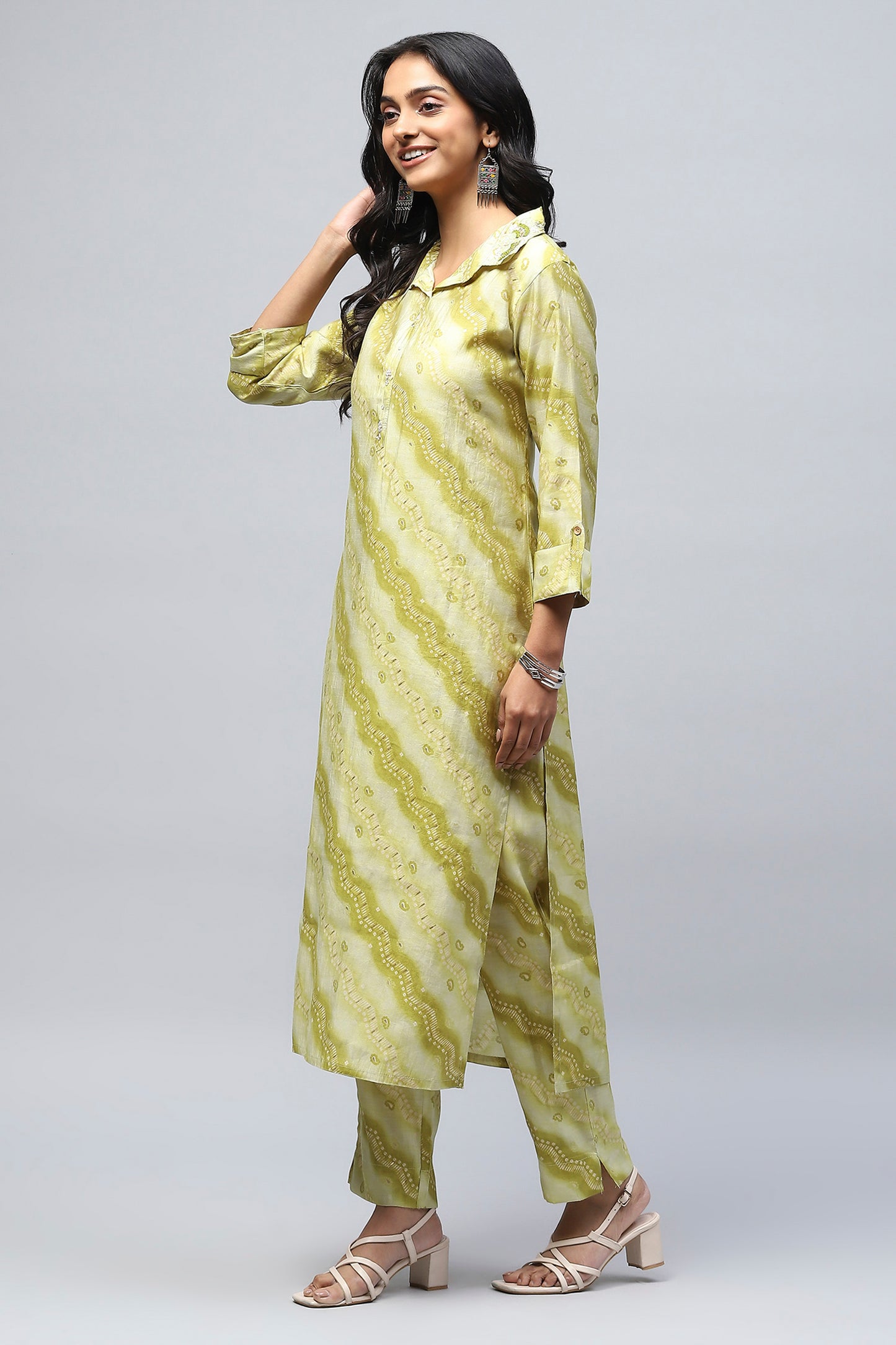 Green Muslin Printed Kurta for Women