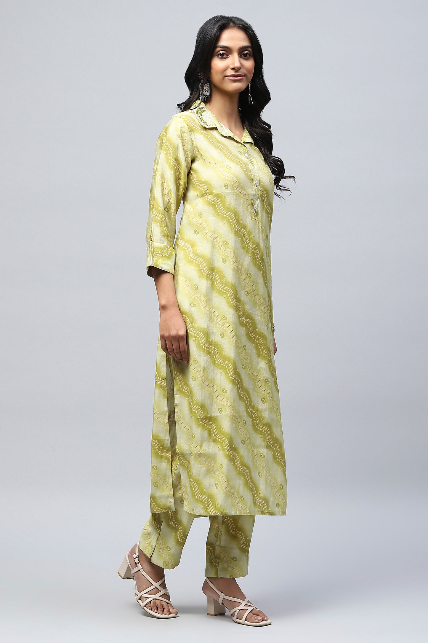 Green Muslin Printed Kurta for Women