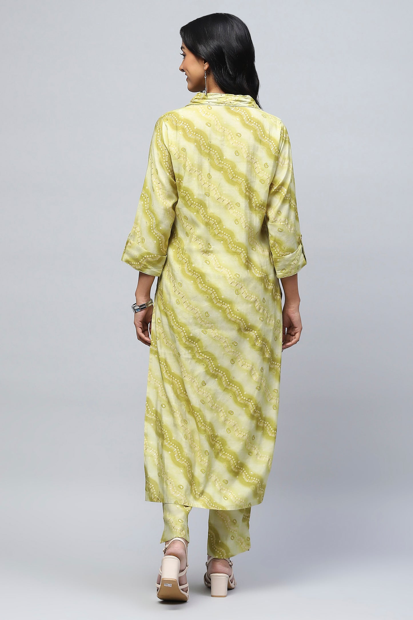 Green Muslin Printed Kurta for Women