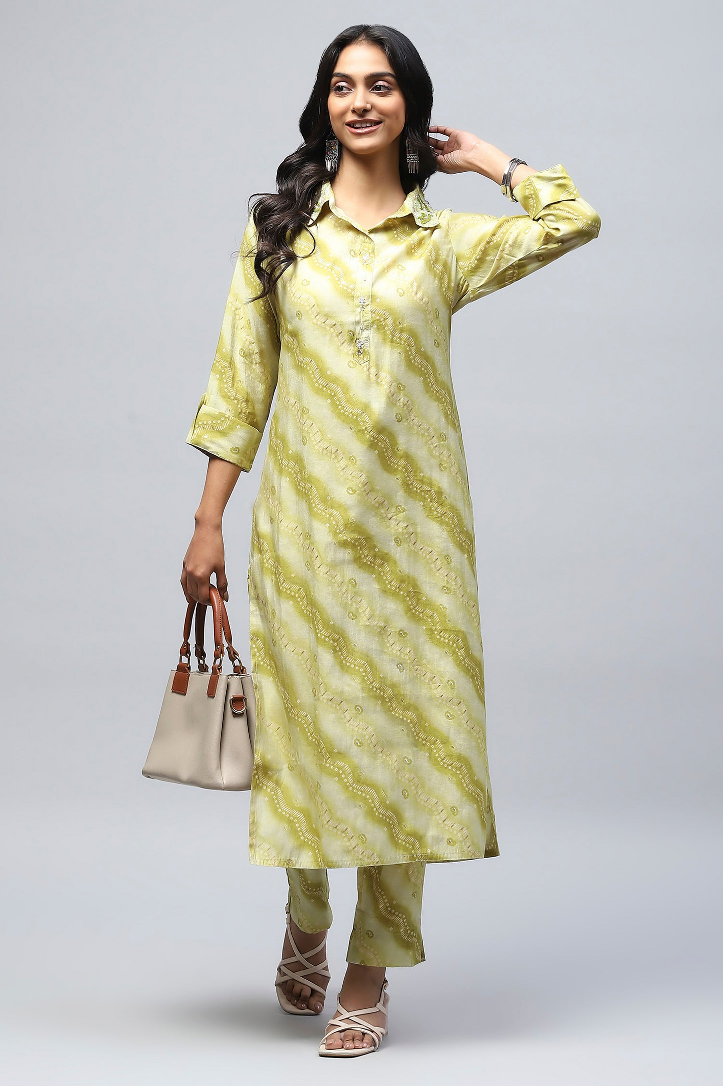 Green Muslin Printed Kurta for Women