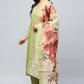 Green Printed Suit Set for Women with Hand Embroidery