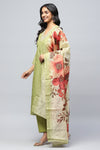 Green Printed Suit Set for Women with Hand Embroidery