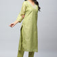 Green Printed Suit Set for Women with Hand Embroidery