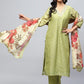 Green Printed Suit Set for Women with Hand Embroidery