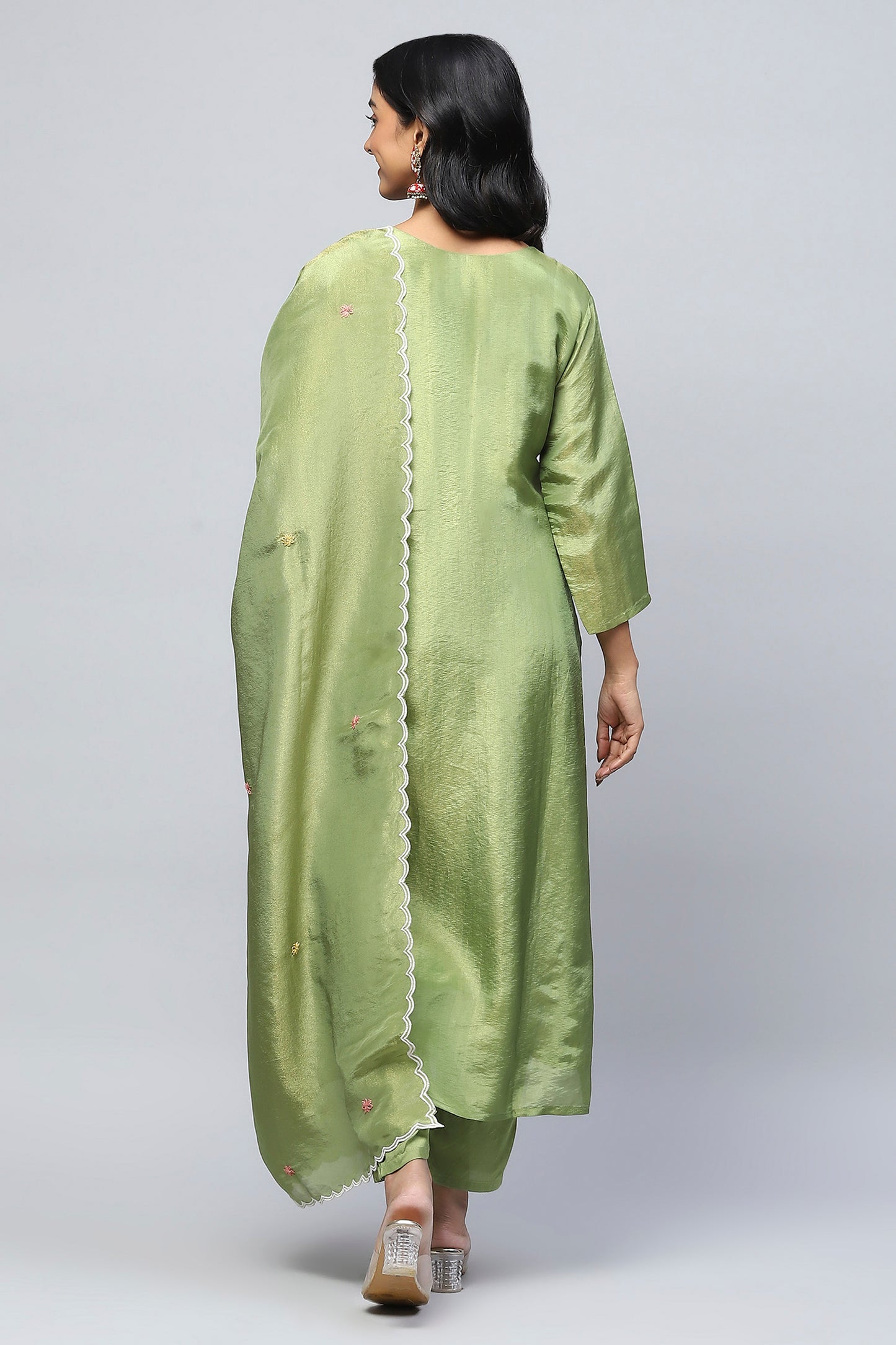 Green Suit Set with Neck Embroidery for Women – Elegant & Traditional