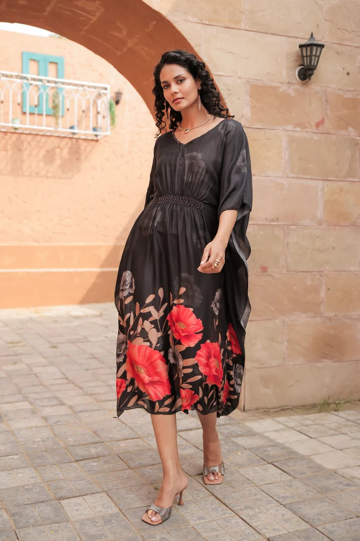 Midnight Bloom Kaftan Dress