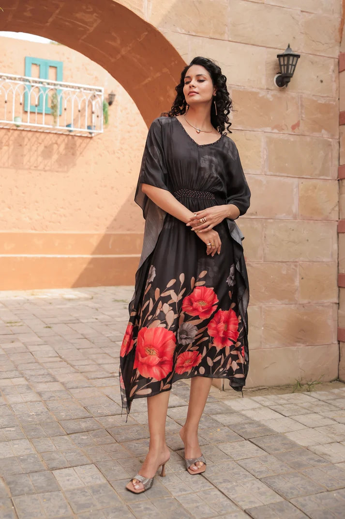 Midnight Bloom Kaftan Dress