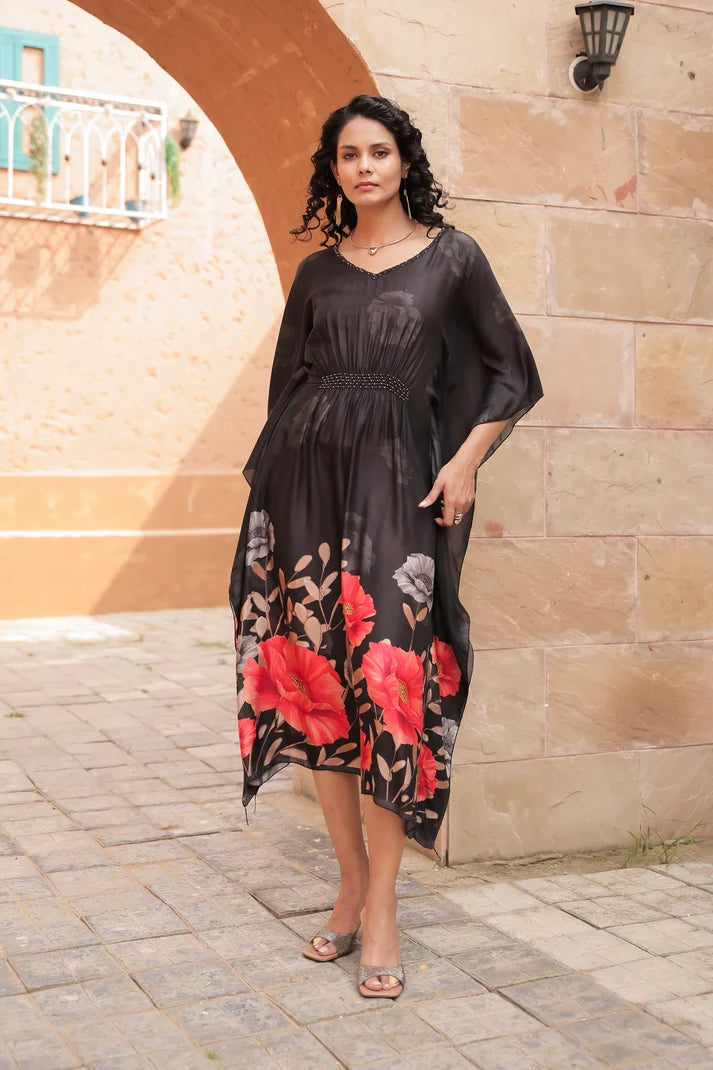Midnight Bloom Kaftan Dress