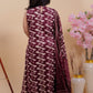 Wine Ikat Print Sleeveless Kurta Set with Bandhani Dupatta