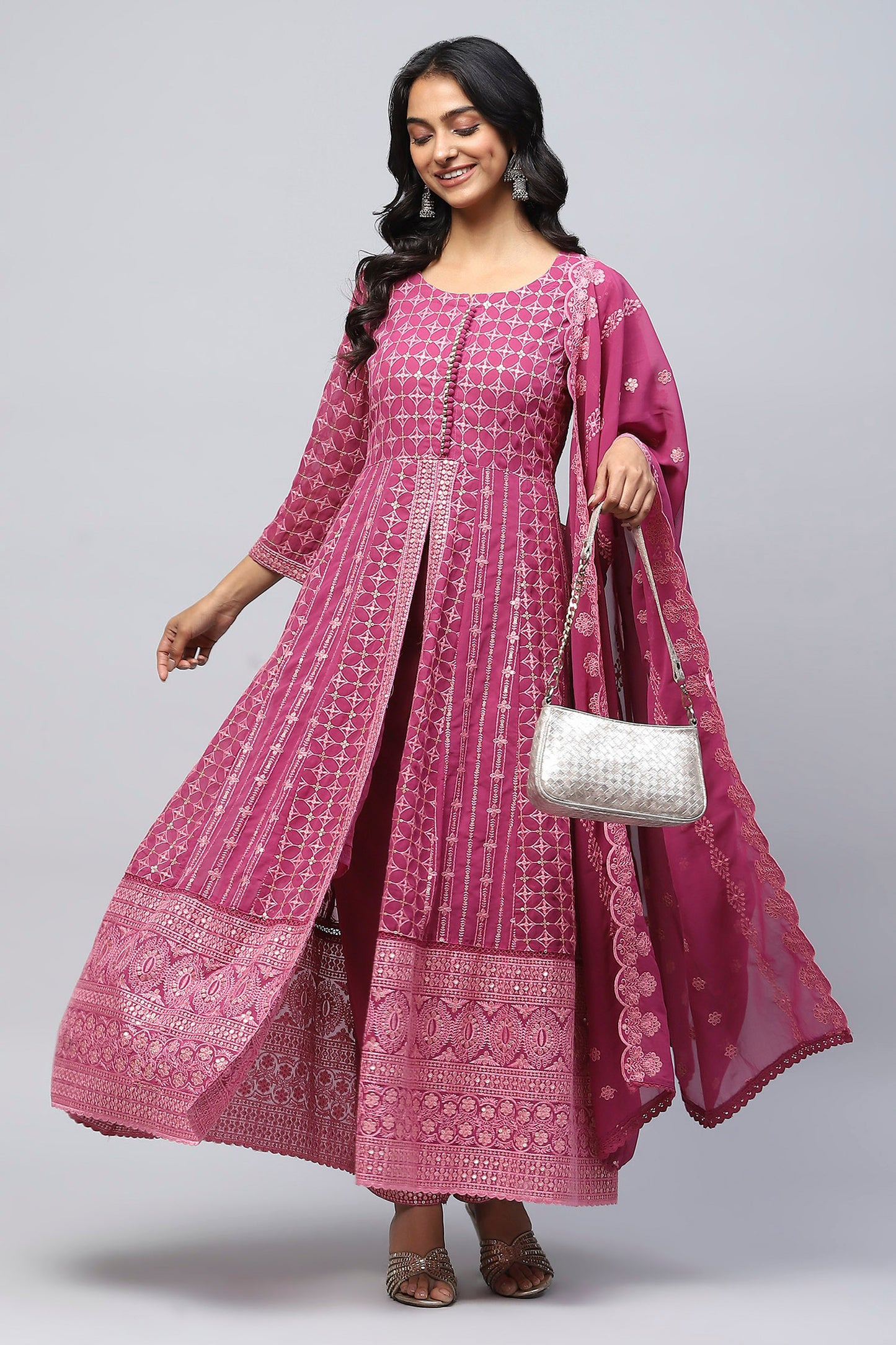 Lavender Anarkali Embroidered Suit Set – Elegant & Graceful