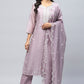Lavender Digital Print with Handwork Suit Set for Women