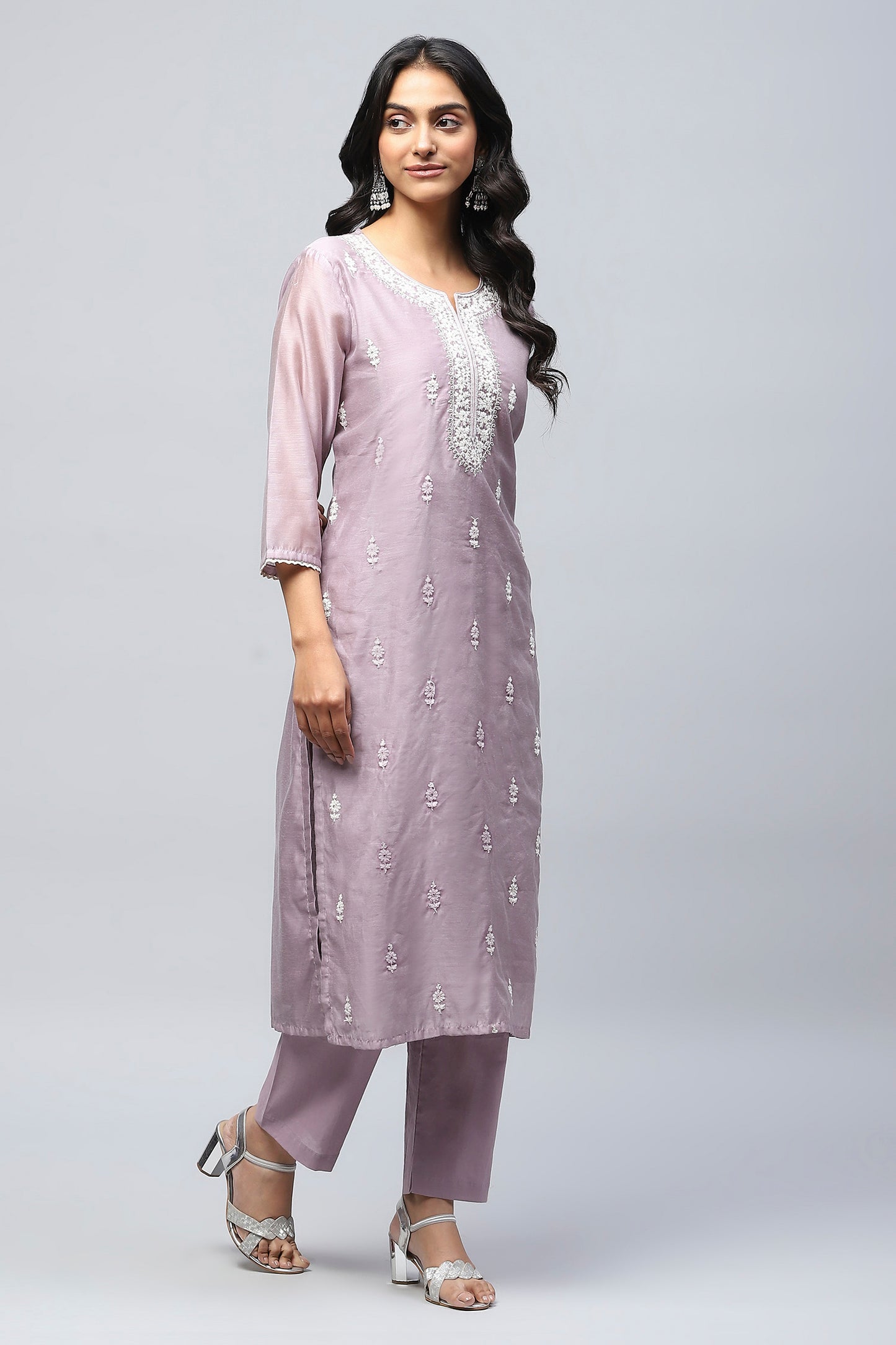 Lavender Digital Print with Handwork Suit Set for Women