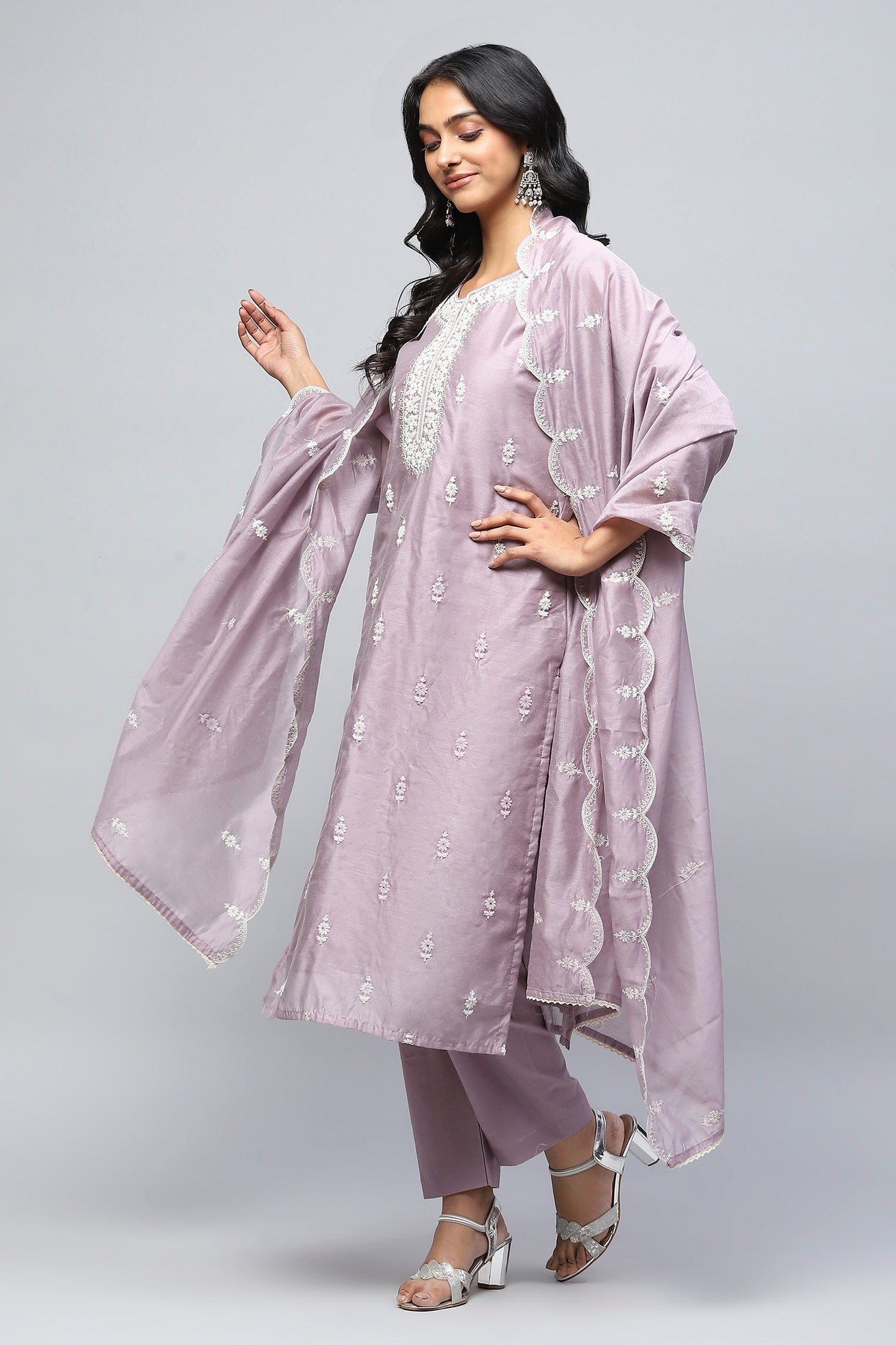 Lavender Digital Print with Handwork Suit Set for Women