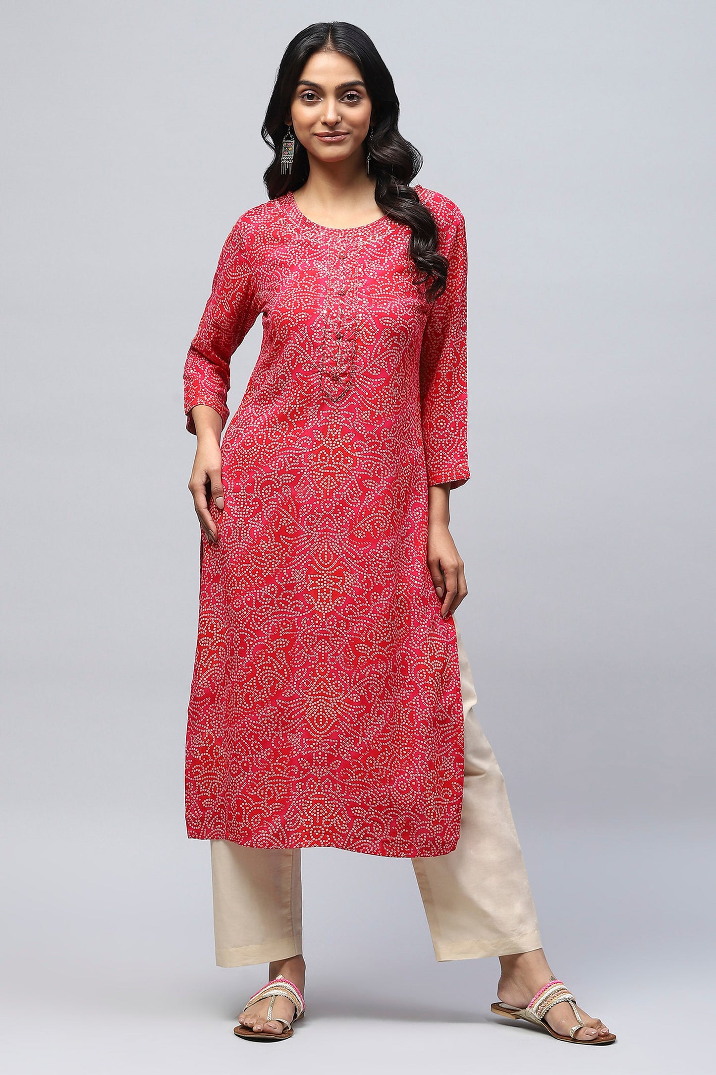 Magenta Pink Bandhani Muslin Printed Kurta for Women – Vibrant & Elegant