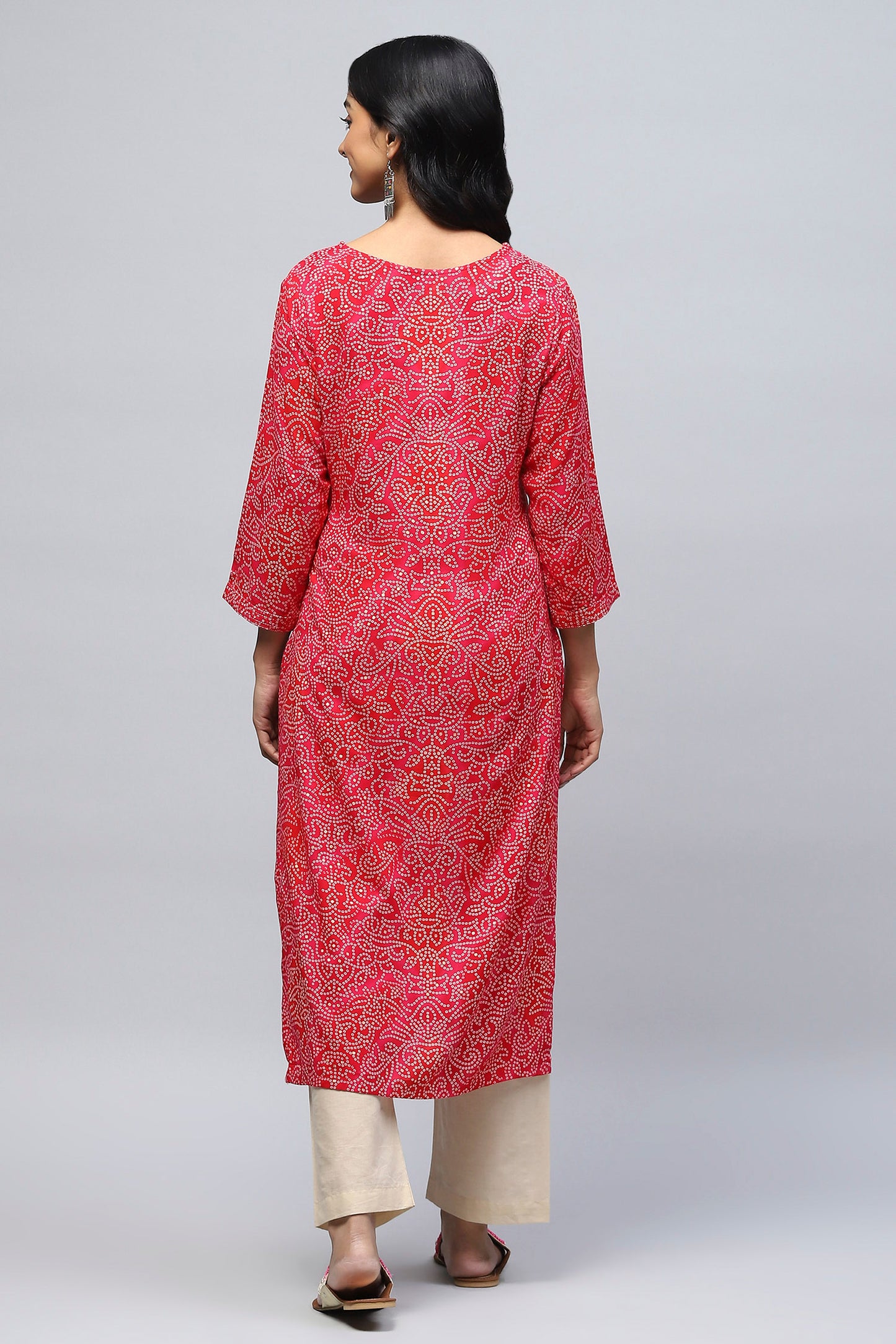 Magenta Pink Bandhani Muslin Printed Kurta for Women – Vibrant & Elegant