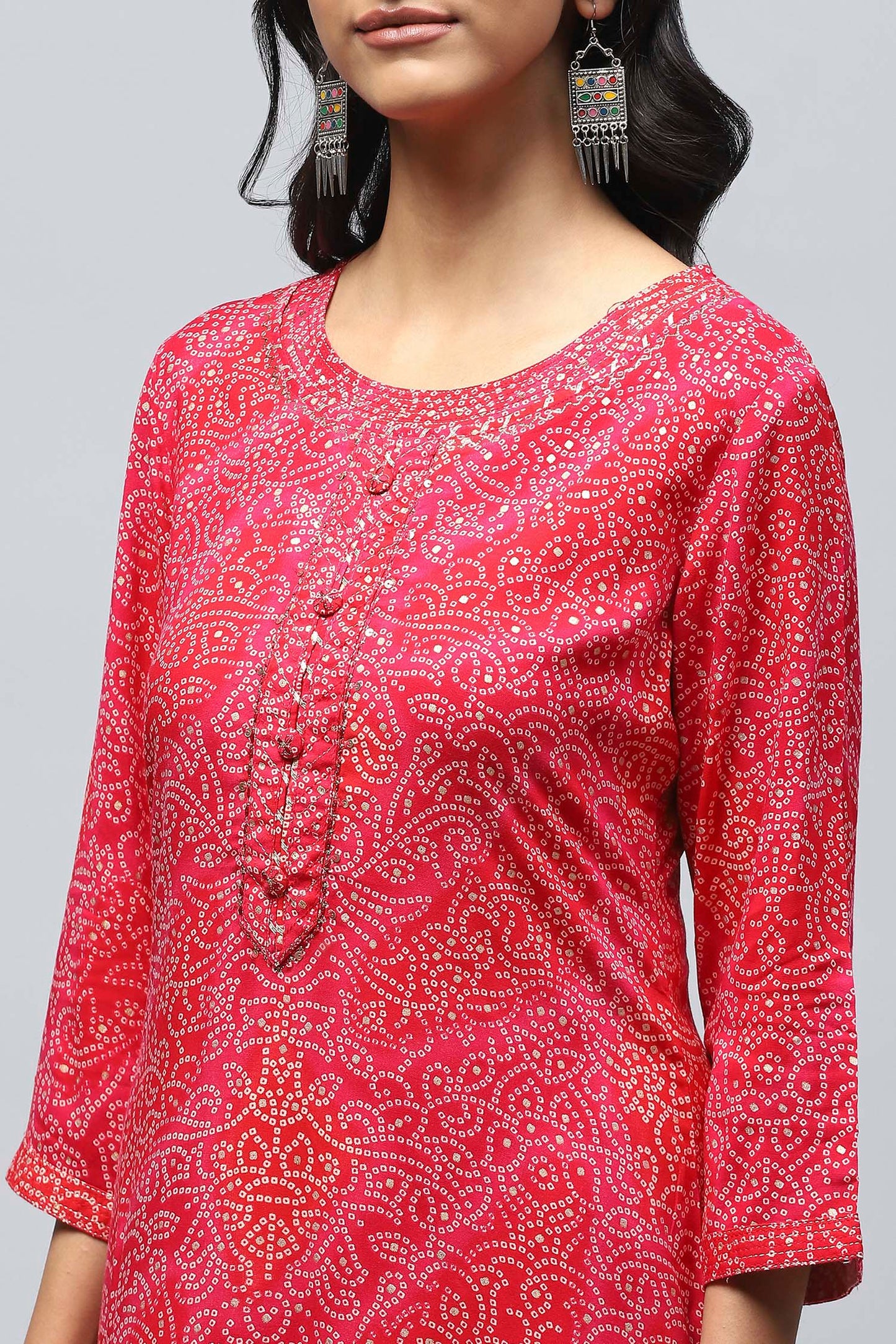 Magenta Pink Bandhani Muslin Printed Kurta for Women – Vibrant & Elegant