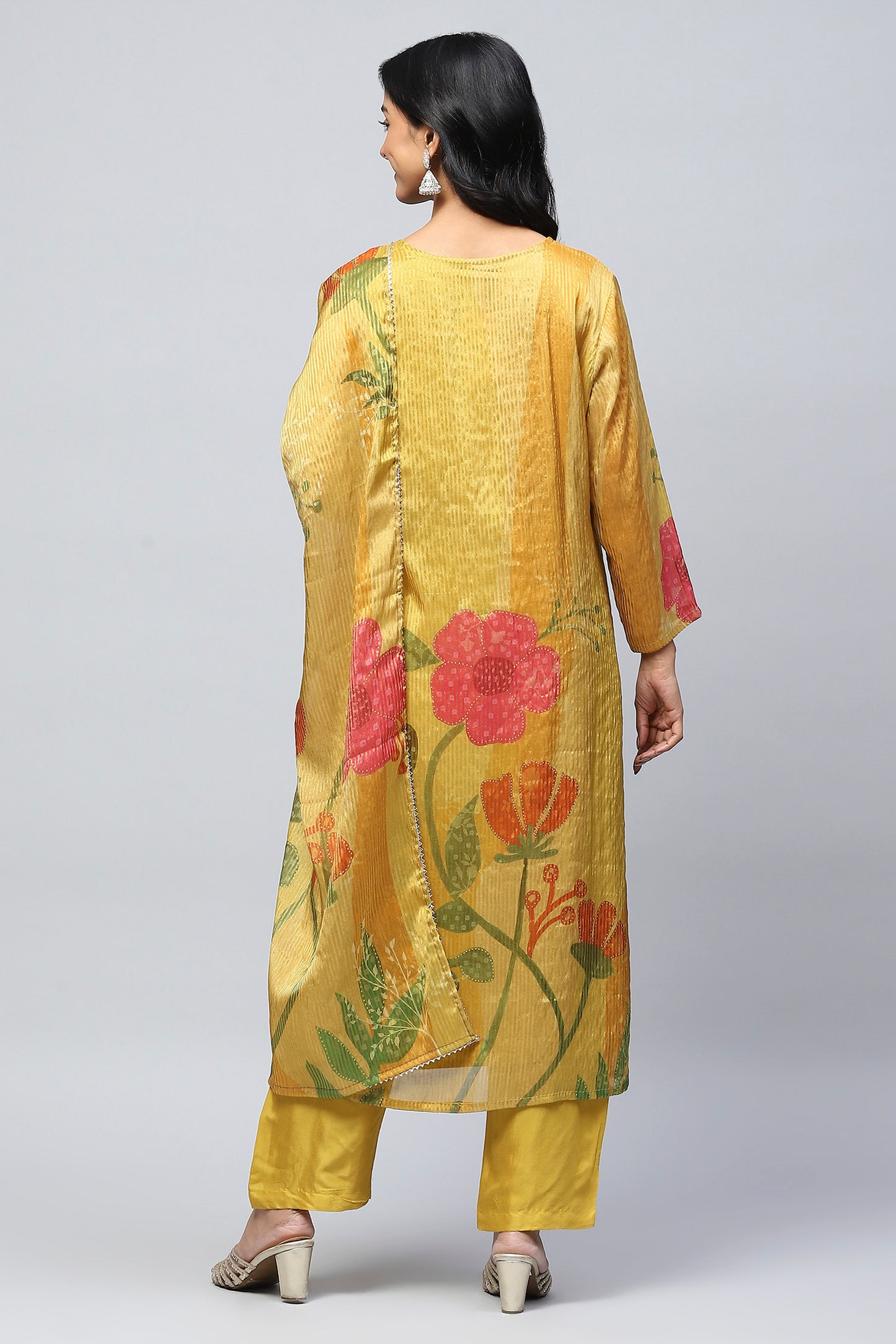 Mustard Digital Print with Handwork Suit Set for Women