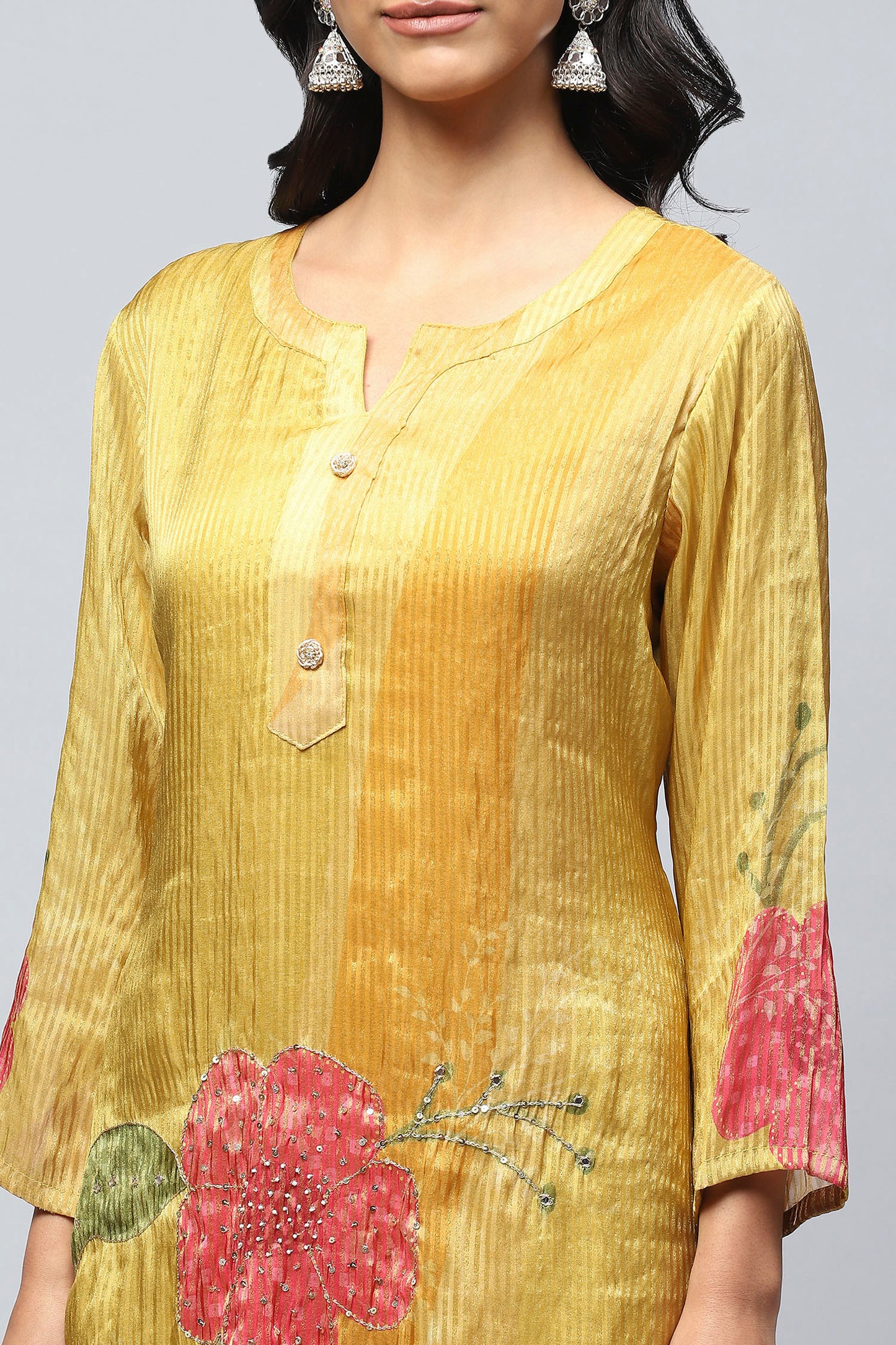 Mustard Digital Print with Handwork Suit Set for Women