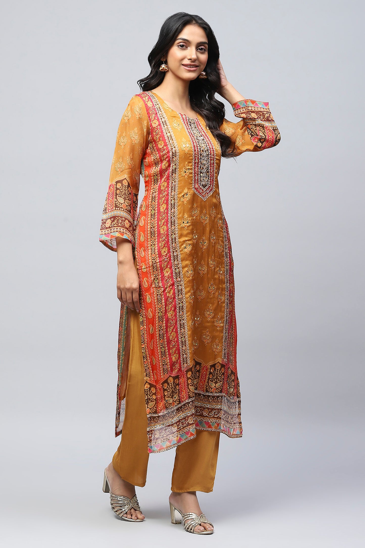 Mustard Rayon Kurta with Ethnic Prints – Stylish & Com