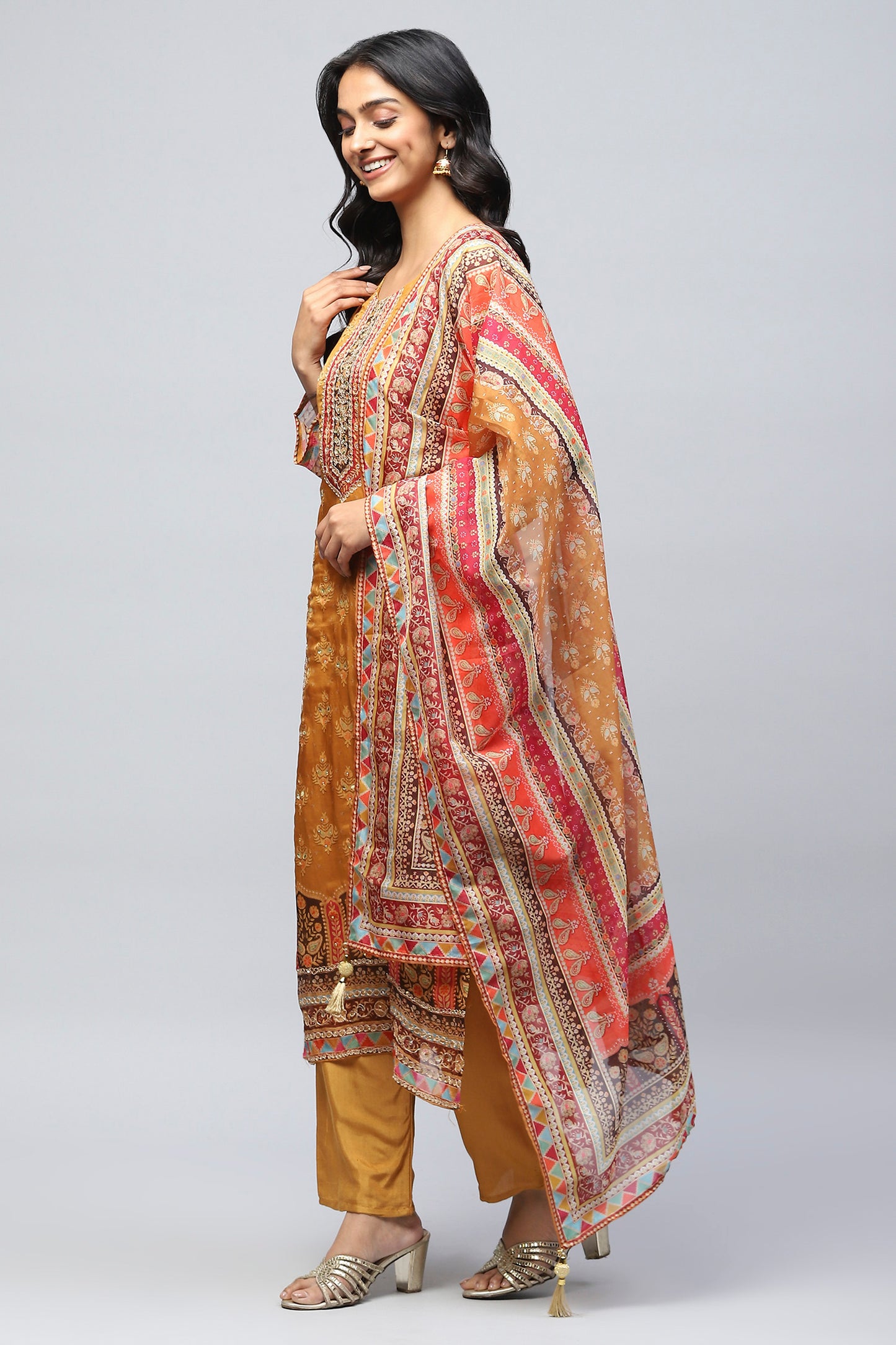 Mustard Rayon Kurta with Ethnic Prints – Stylish & Com