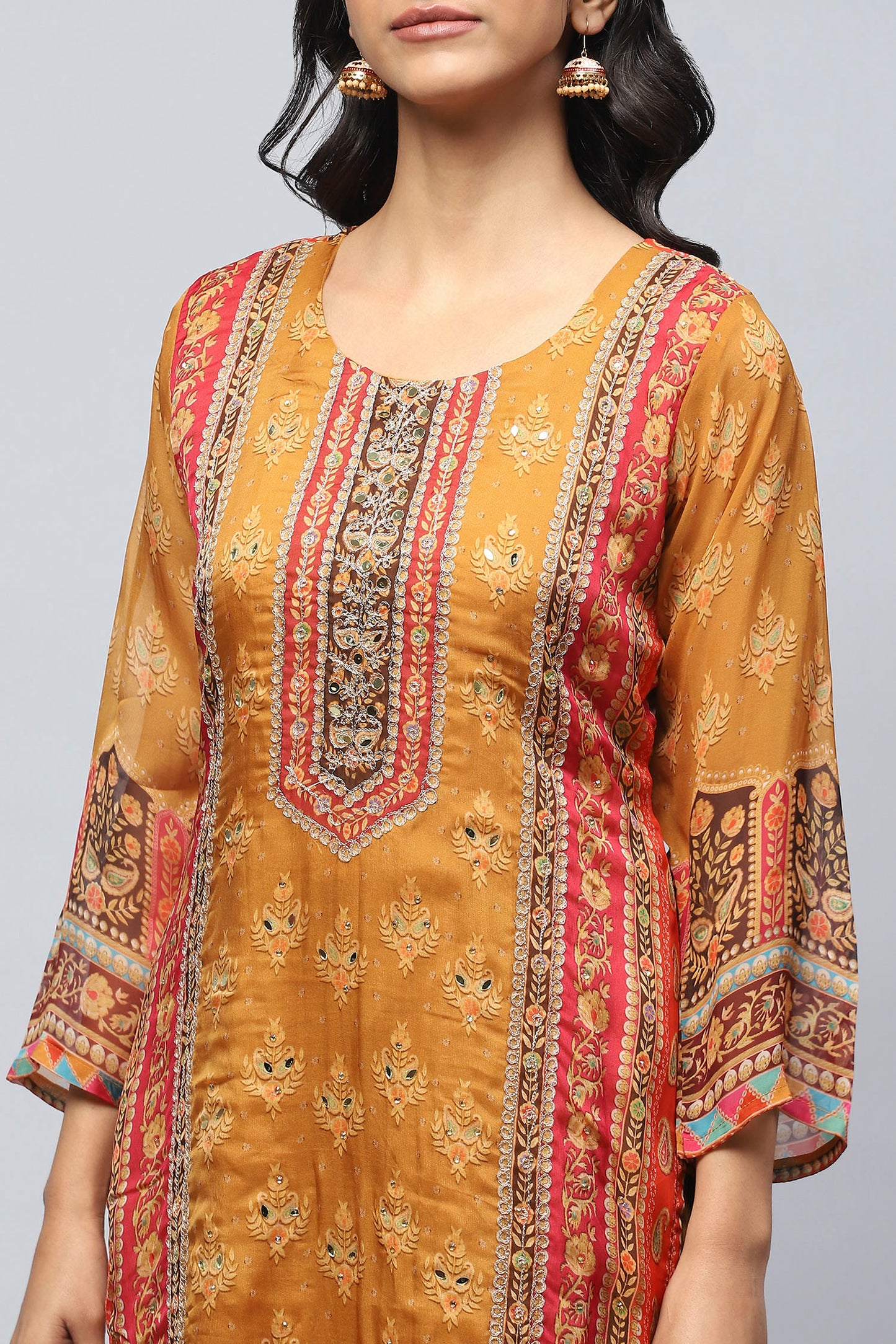 Mustard Rayon Kurta with Ethnic Prints – Stylish & Com