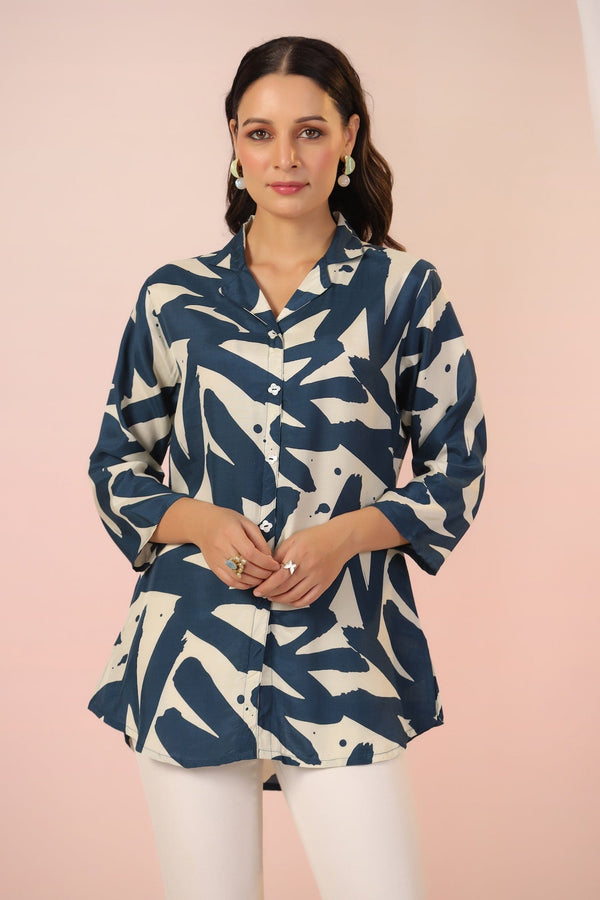 Navy Blue Digital Print Kurti