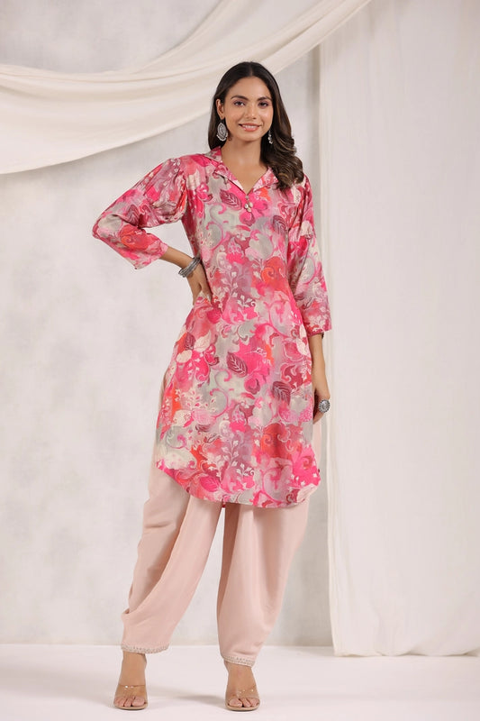Pink Digital Print Kurta with Dhoti