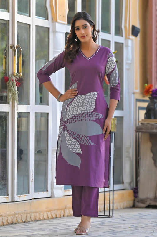 Amethyst Bloom Printed Kurta Set with Dupatta