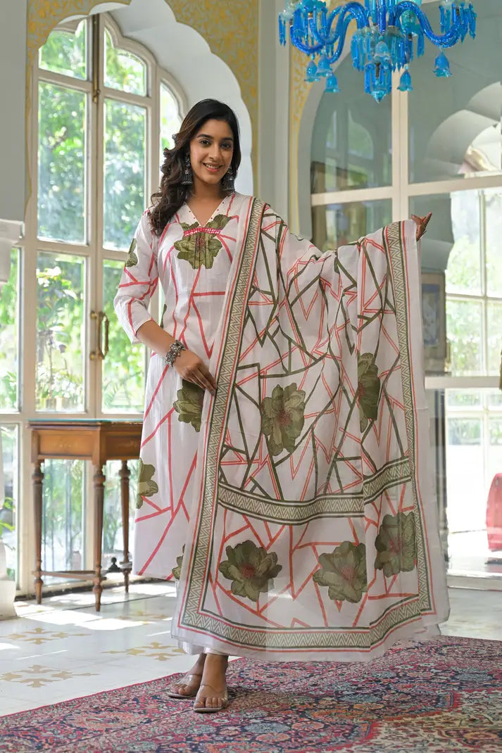 Abstract Bloom Printed Anarkali Suit Set