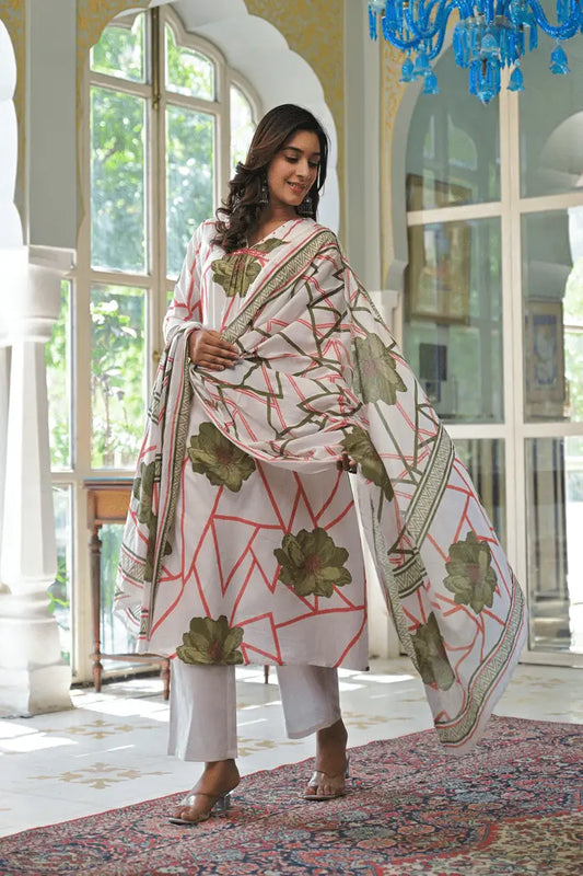 Abstract Bloom Printed Anarkali Suit Set