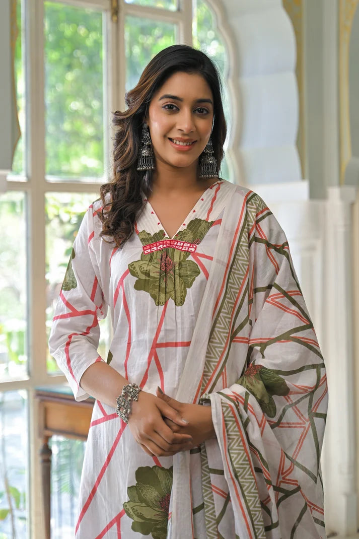Abstract Bloom Printed Anarkali Suit Set