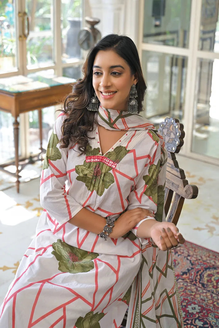 Abstract Bloom Printed Anarkali Suit Set
