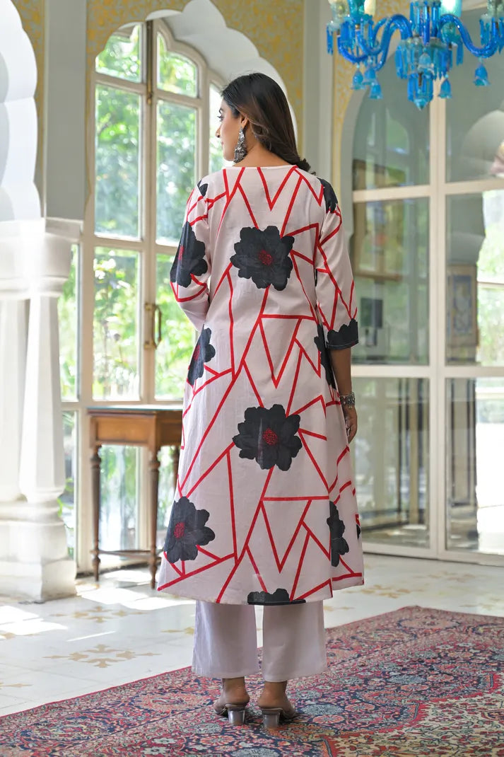 Abstract Bloom Printed Anarkali Suit Set