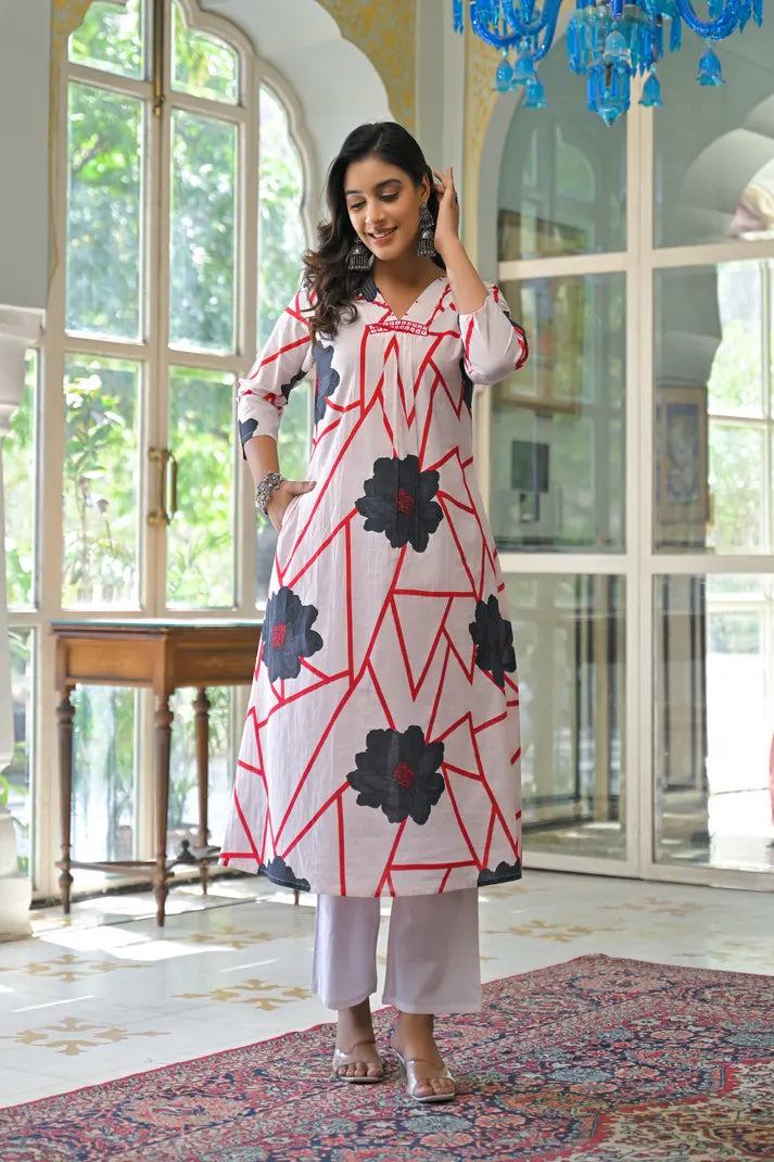Abstract Bloom Printed Anarkali Suit Set