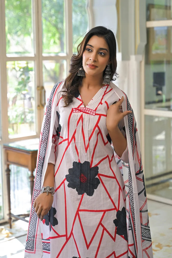 Abstract Bloom Printed Anarkali Suit Set