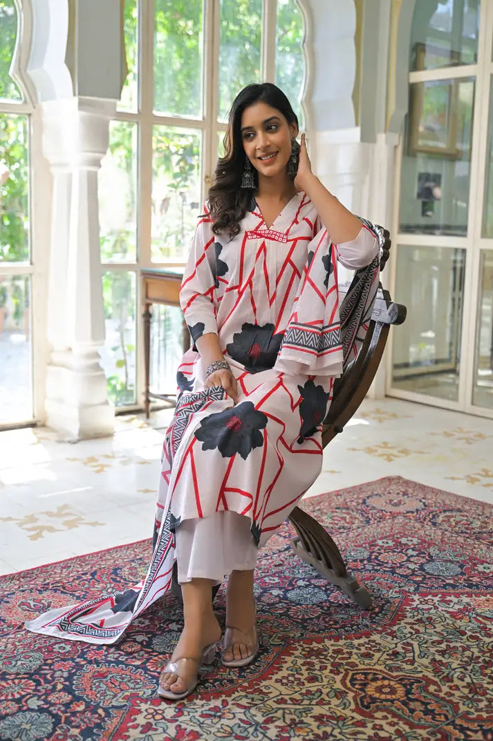 Abstract Bloom Printed Anarkali Suit Set