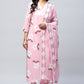 Pink Cotton Printed Suit Set for Women