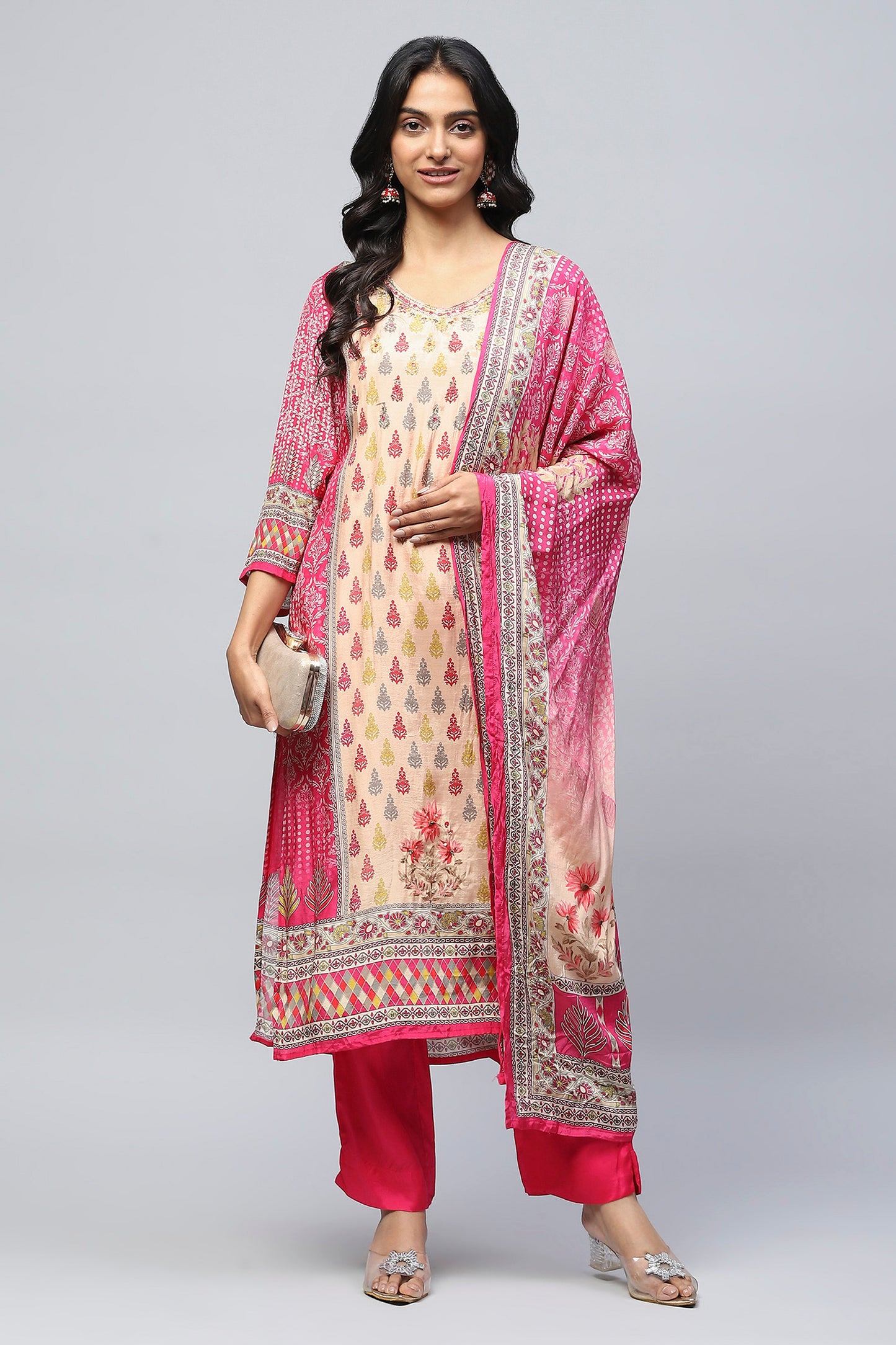 Pink Digital Print Suit Set for Women – Chic & Contemporary